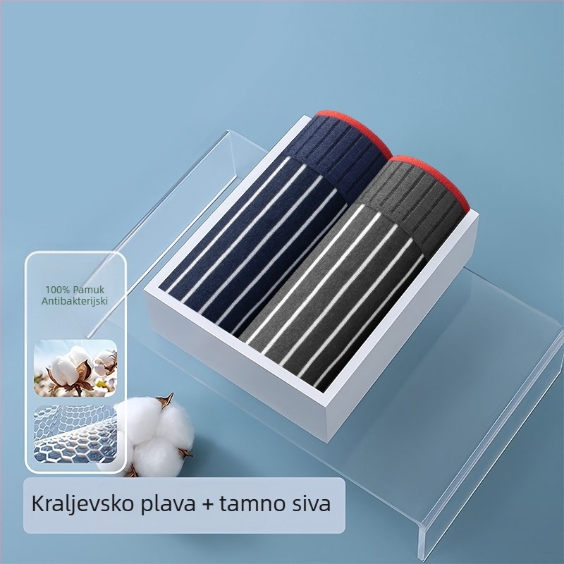Muške boxerice od dugog vlakna pamuka, antibakterijske i prozračne, prugaste, opušten kroj, velika veličina