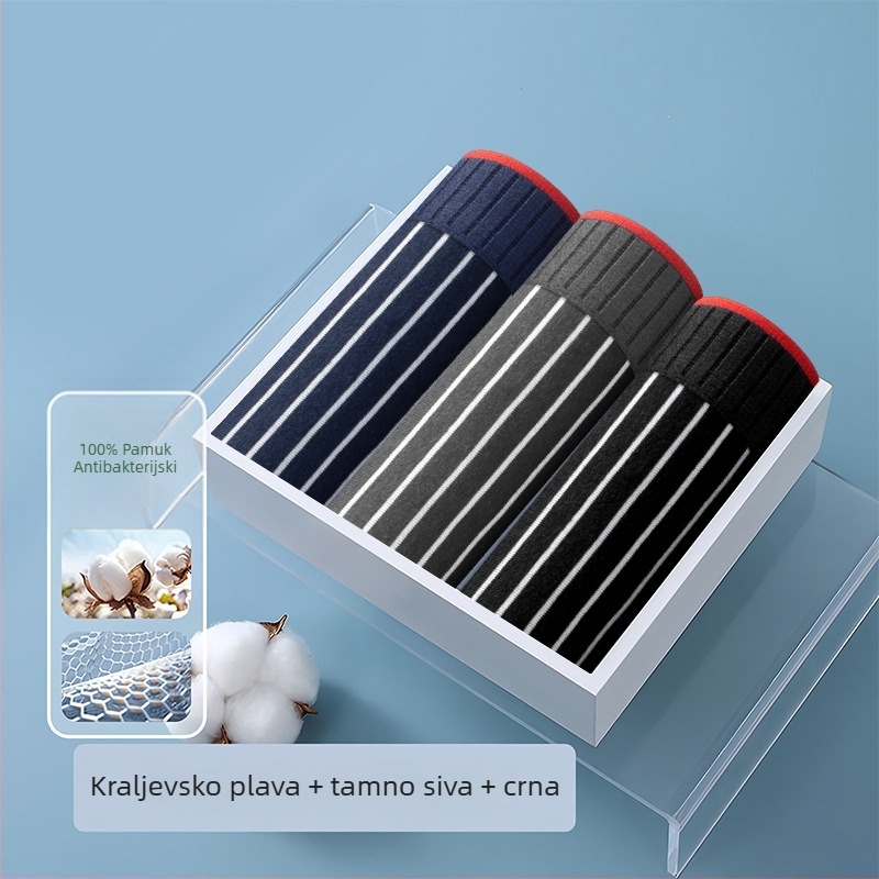 Muške boxerice od dugog vlakna pamuka, antibakterijske i prozračne, prugaste, opušten kroj, velika veličina