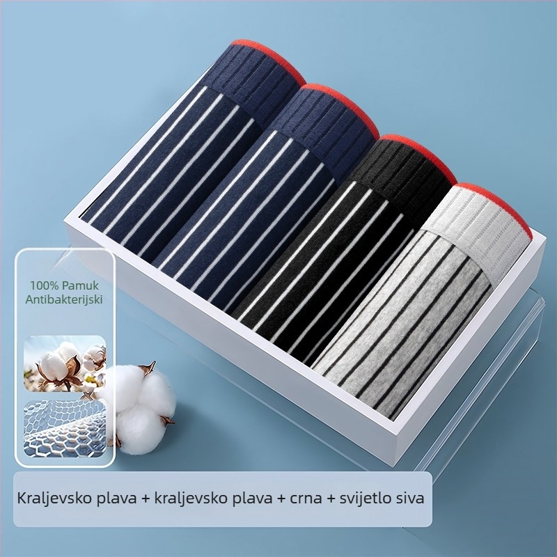 Muške boxerice od dugog vlakna pamuka, antibakterijske i prozračne, prugaste, opušten kroj, velika veličina