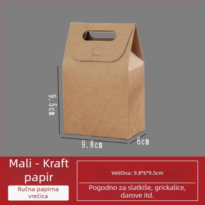 Kutija kraft papira s ručkom za pakiranje slatkiša i grickalica
