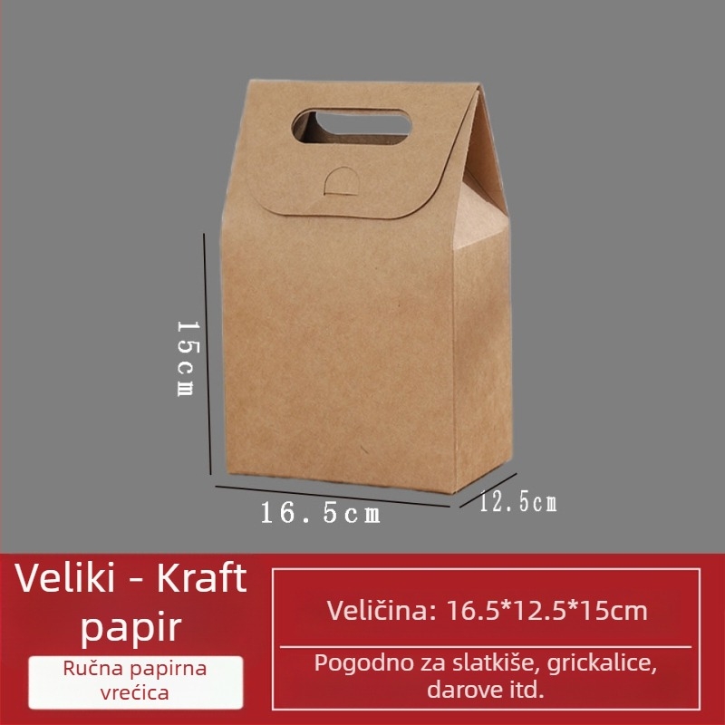 Kutija kraft papira s ručkom za pakiranje slatkiša i grickalica