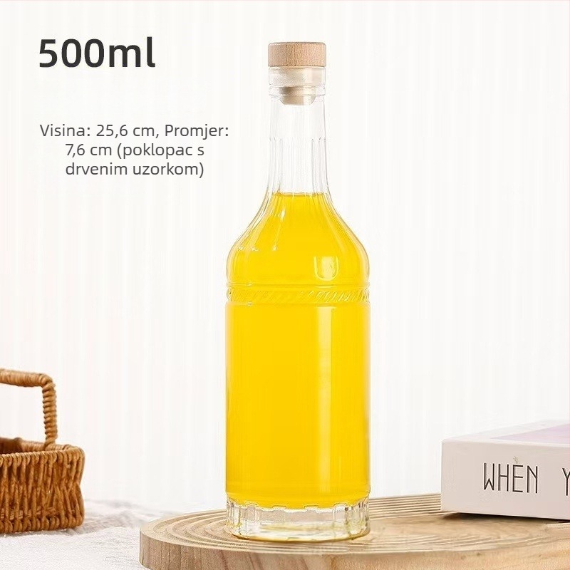 Staklena boca za vino s dijamantnim uzorkom, 500 ml, zatvarač čepom, za voćno vino i domaće crveno vino, prazna boca