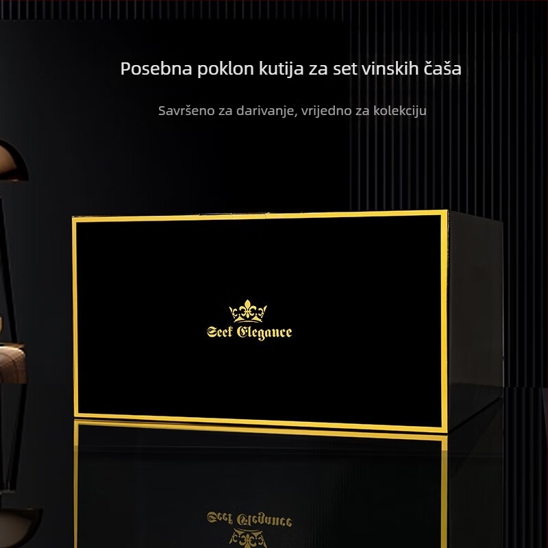 Premium set čaša za burgundsko vino u kožnoj kutiji s okretanjem dekantera i čašama ukrašenima dijamantima
