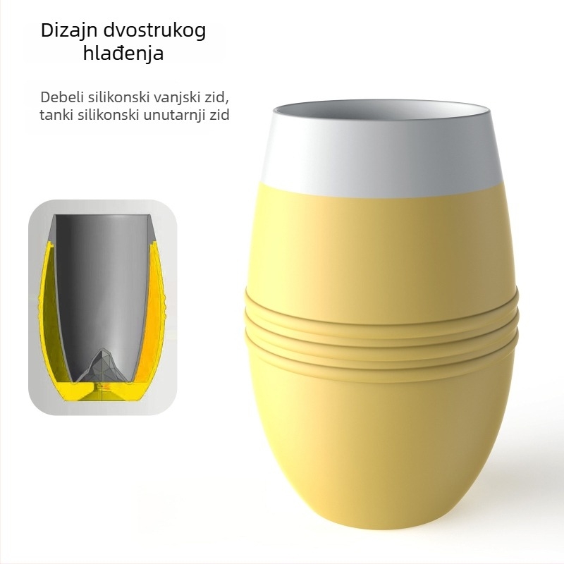 Silikonska čaša s dvostrukim stijenkama, jajolike forme, za vino i napitke, hlađenje, kampiranje, poklon