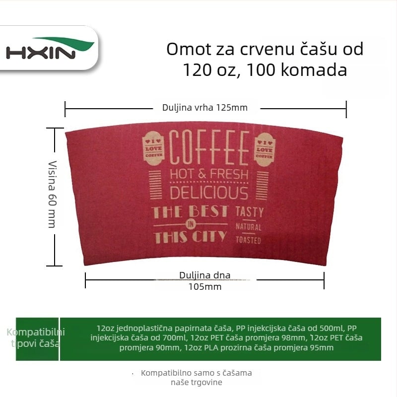 Jednokratna navlaka za čašu od Kraft papira za kavu i mlijeko, izolacijska plastična navlaka za šalice za ponijeti
