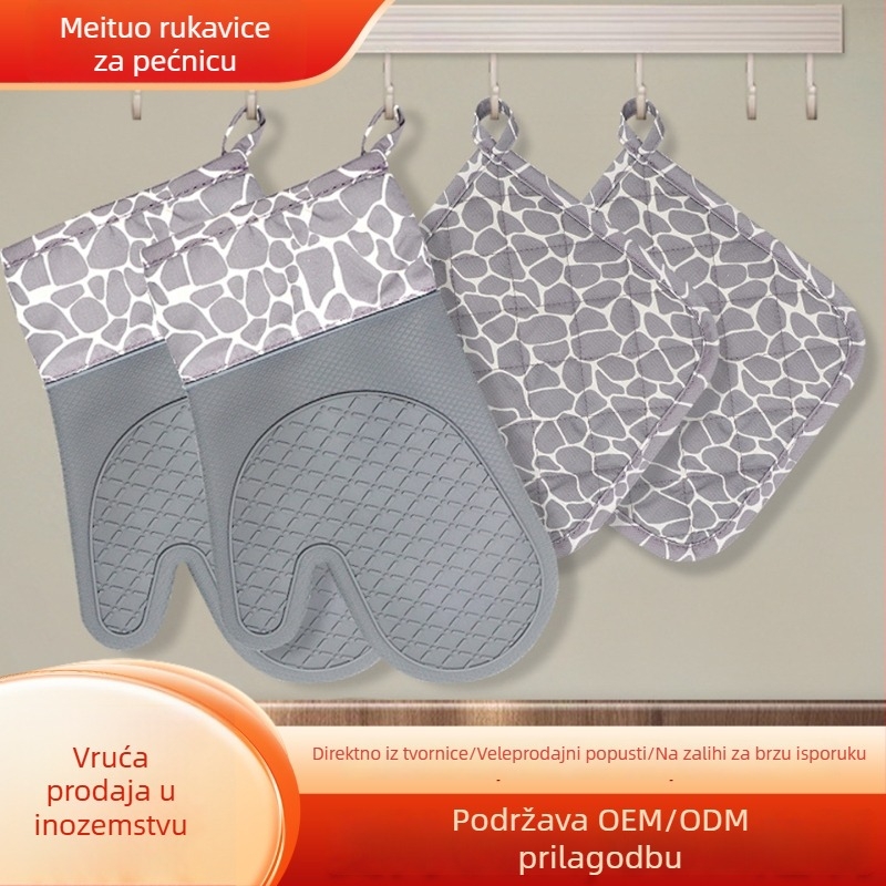 Rukavice za pečenje od silikona i pamuka, otporne na visoke temperature, za mikrovalnu, s uzorkom jelena