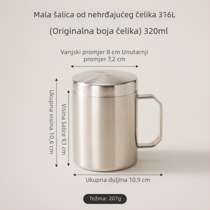 Šalica od nehrđajućeg čelika 316L sa poklopcem, za kućnu i uredsku upotrebu, izolirana šalica za kavu s debelim dnom