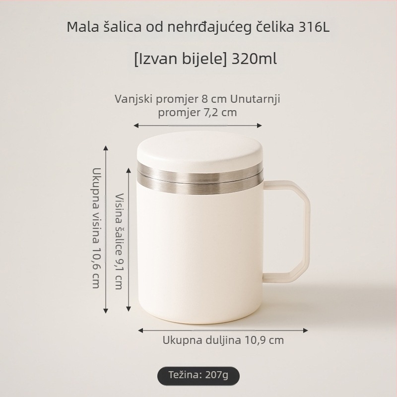 Šalica od nehrđajućeg čelika 316L sa poklopcem, za kućnu i uredsku upotrebu, izolirana šalica za kavu s debelim dnom