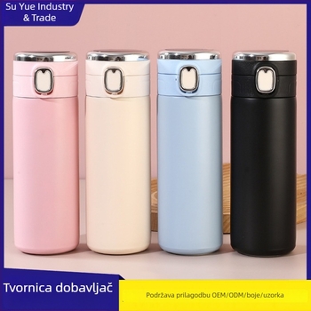 Inteligentni termos od nehrđajućeg čelika s pop-up poklopcem, zamjenjivom baterijom i prikazom temperature