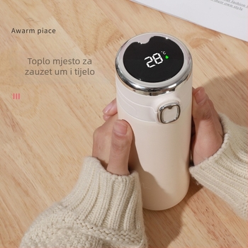 Inteligentni termos od nehrđajućeg čelika s pop-up poklopcem, zamjenjivom baterijom i prikazom temperature