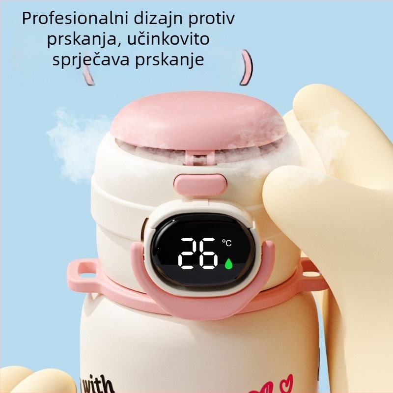 Dječji termos šalice s remenom, prikaz temperature, nehrđajući čelik, slamka, za dječake i djevojčice, poklon kutija 2025