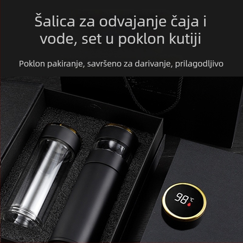 Čaša za čaj od 316 nehrđajućeg čelika sa separacijom čaja, u kutiji za poklon, prenosna pametna šalica za čaj, prilagodljiva