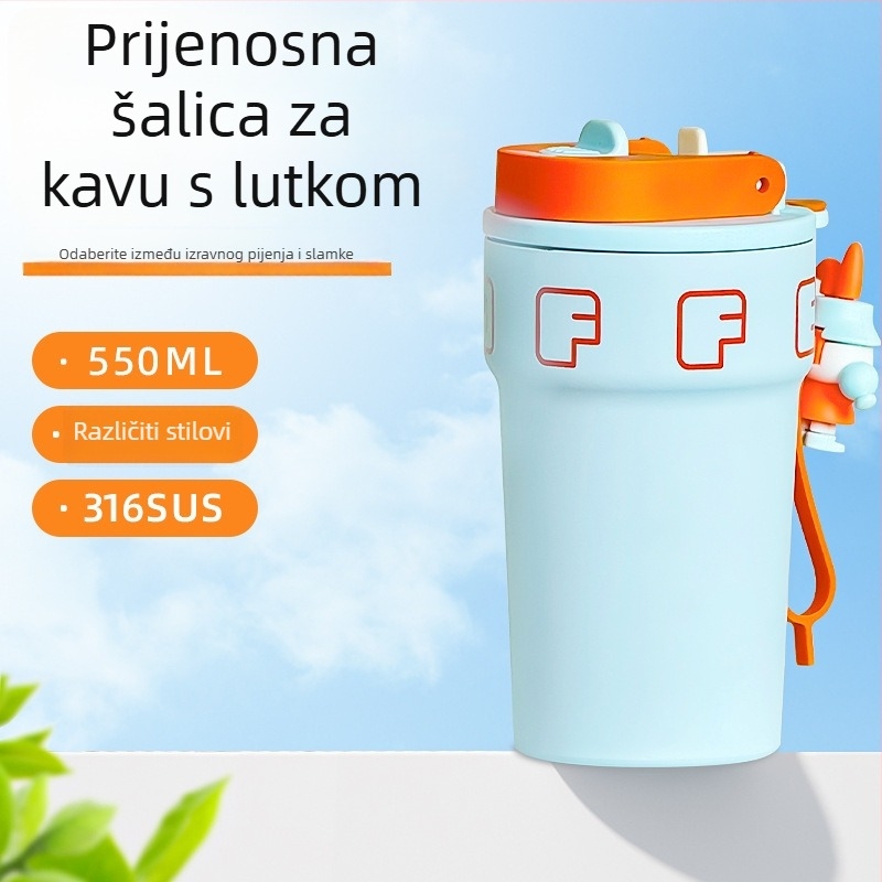 Dvostruko staklena šalica u obliku lutke, šalica za kavu od 316L nehrđajućeg čelika, izolirani termos, za vanjsku upotrebu, unisex