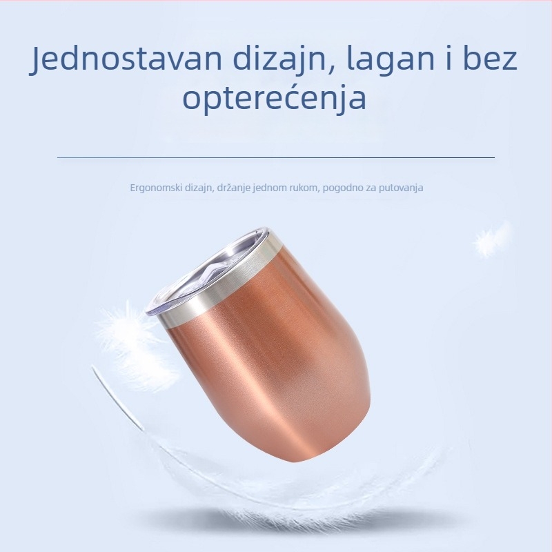 12 oz izolirana šalica u obliku jajeta, unutarnji 304 nehrđajući čelik, vanjski 201 nehrđajući čelik, kreativna U-oblik čaša za vino, prilagodljivo