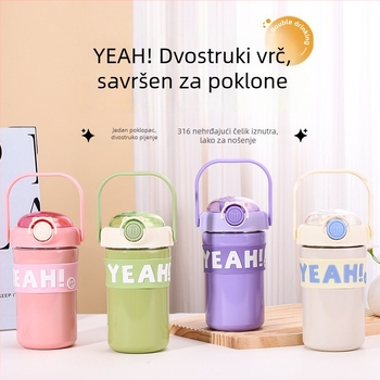 Novi termos šalice od 316 nerđajućeg čelika, veliki kapacitet, vakuumska izolacija, s drškom i slamkom, prenosno