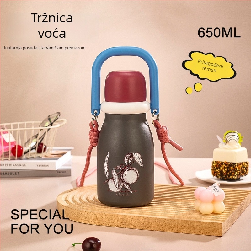Novi elegantni voćni termos čaša velikog kapaciteta, prijenosna sa slamkom