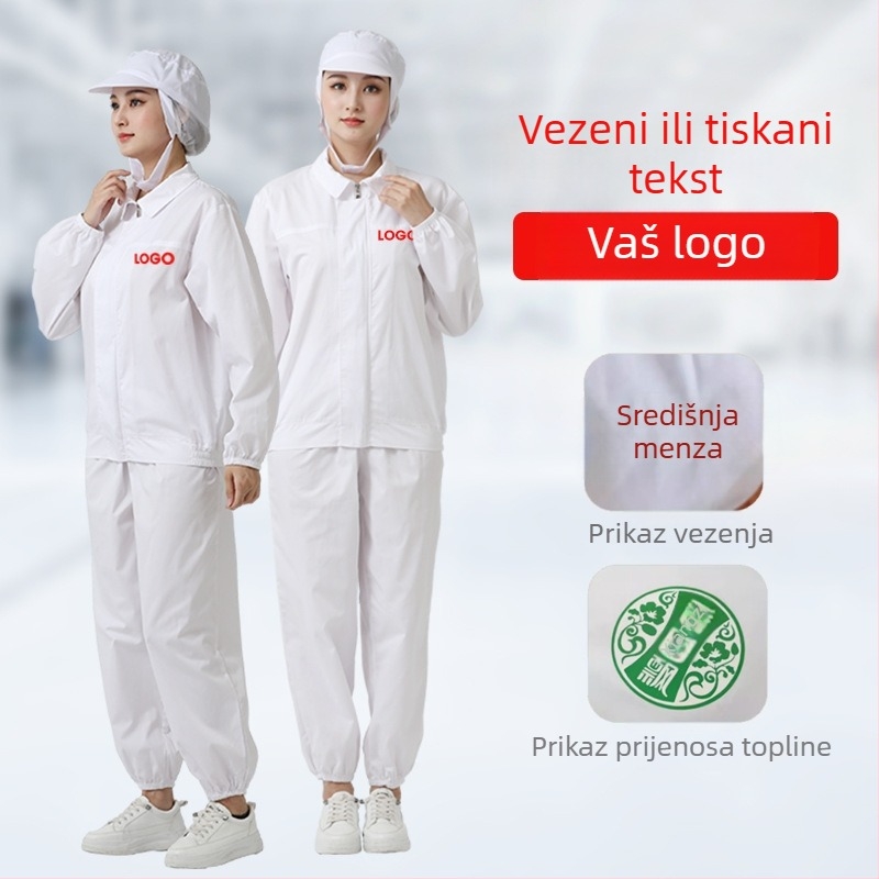Unisex bijeli zaštitni radni set za prehrambenu industriju — odijelo s dugim rukavima za proizvodnu radionu