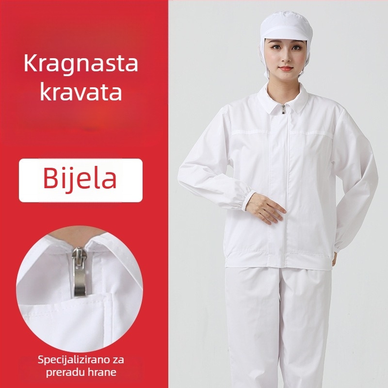 Unisex bijeli zaštitni radni set za prehrambenu industriju — odijelo s dugim rukavima za proizvodnu radionu