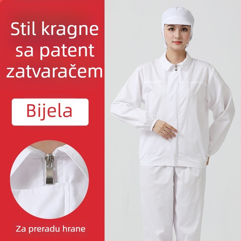Unisex bijeli zaštitni radni set za prehrambenu industriju — odijelo s dugim rukavima za proizvodnu radionu