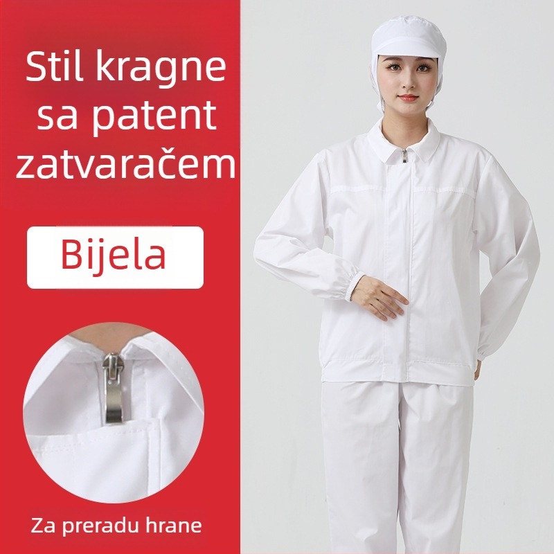 Unisex bijeli zaštitni radni set za prehrambenu industriju — odijelo s dugim rukavima za proizvodnu radionu
