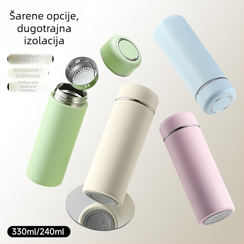 316 nehrđajući čelik mini prijenosni termos za žene s drškom – kompaktna šalica za čaj s pretincem za čaj