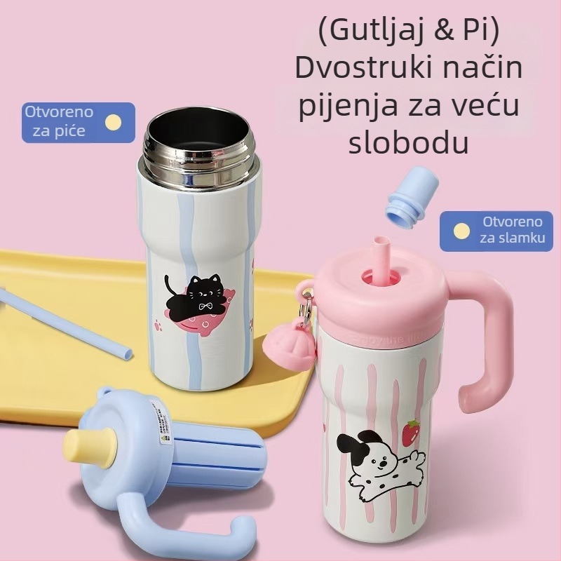 Termos šalice s držačem, dizajn crtani mačić, prijenosna vanjska izolirana šalica velike kapacitete