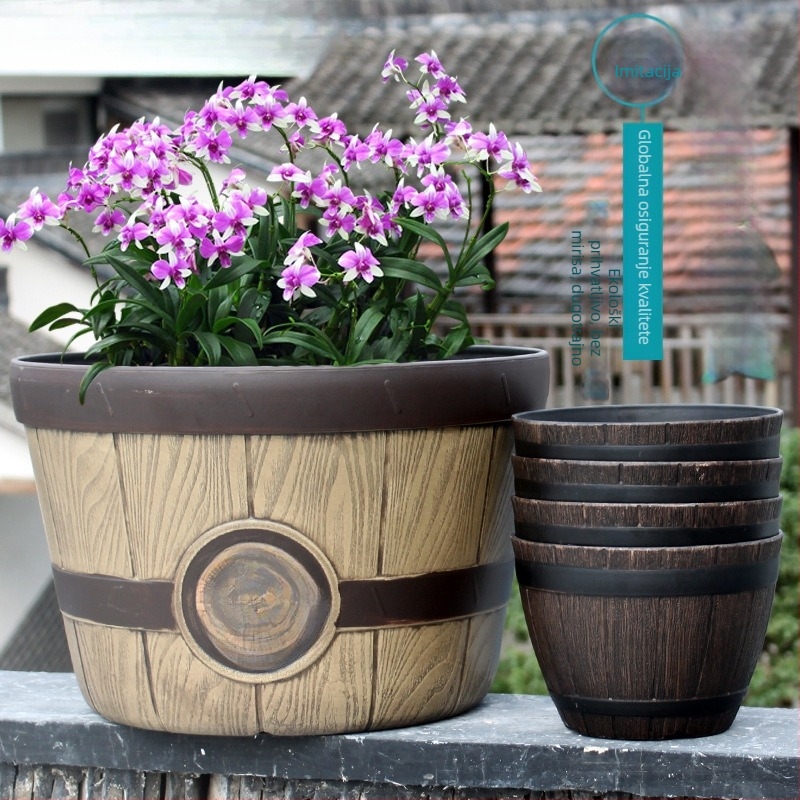 Plastična posuda s imitacijom drveta, lonac od smole za cvijeće i drveće, velik vintage stil, za stol ili pod