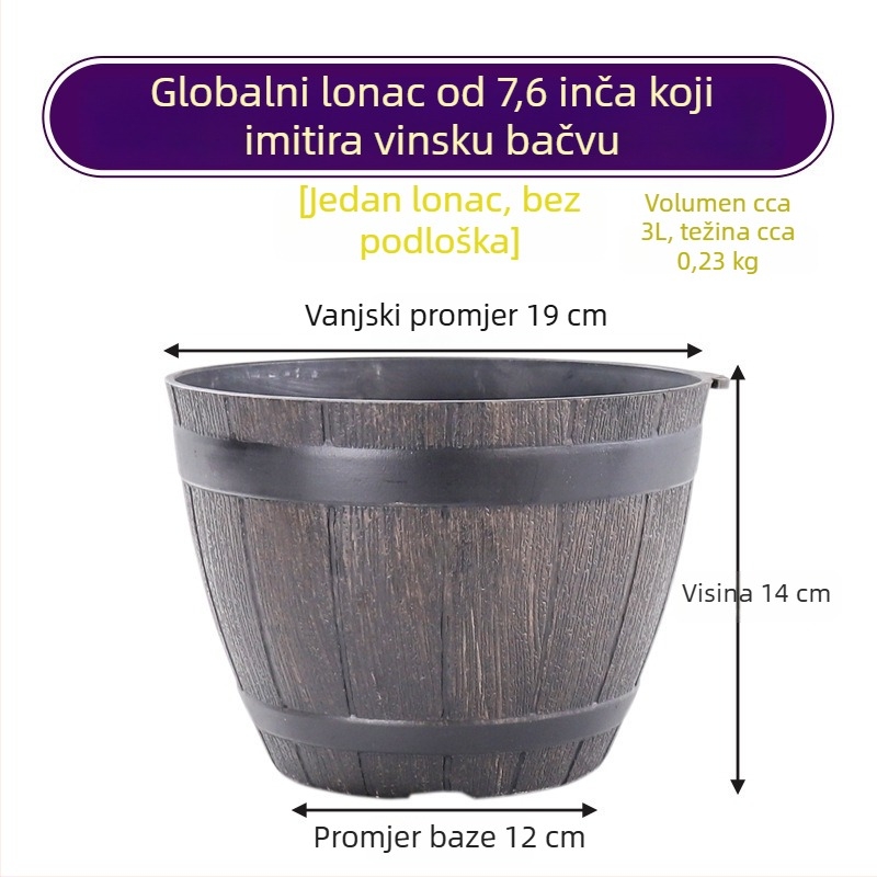 Plastična posuda s imitacijom drveta, lonac od smole za cvijeće i drveće, velik vintage stil, za stol ili pod