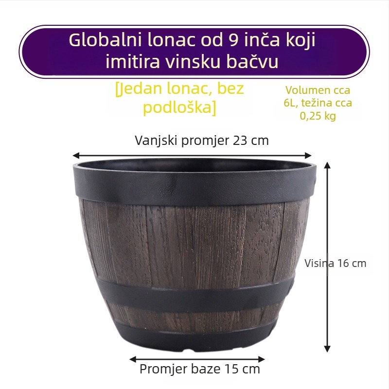 Plastična posuda s imitacijom drveta, lonac od smole za cvijeće i drveće, velik vintage stil, za stol ili pod