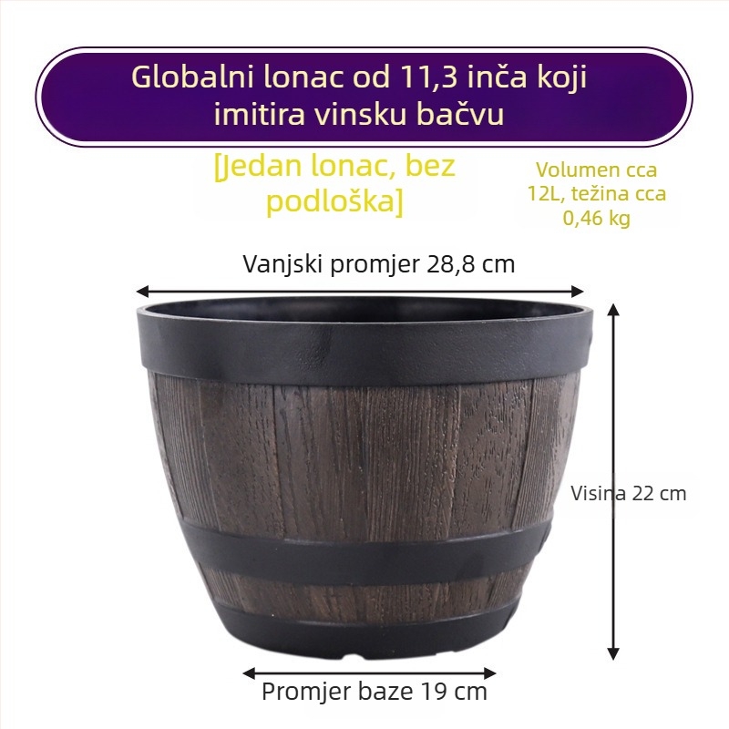 Plastična posuda s imitacijom drveta, lonac od smole za cvijeće i drveće, velik vintage stil, za stol ili pod