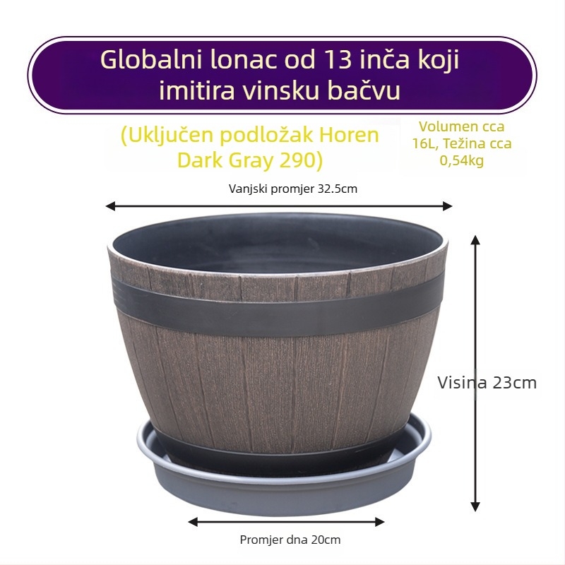 Plastična posuda s imitacijom drveta, lonac od smole za cvijeće i drveće, velik vintage stil, za stol ili pod