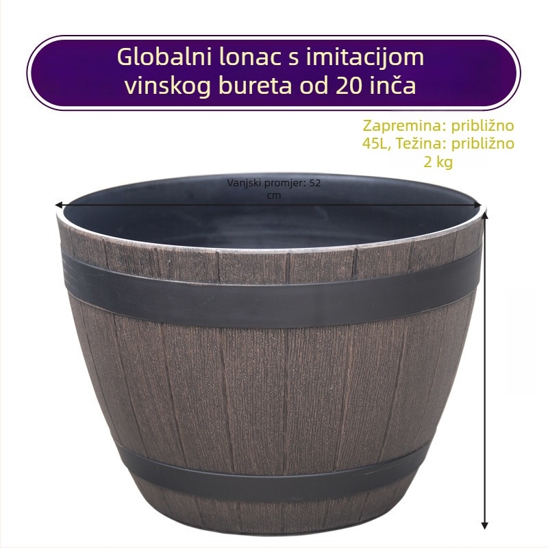 Plastična posuda s imitacijom drveta, lonac od smole za cvijeće i drveće, velik vintage stil, za stol ili pod