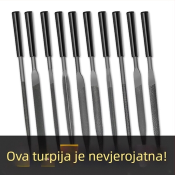Set raznolikih datoteka za oblikovanje i poliranje: mali ravni, polukružni i trokutasti alati za drvo i metal