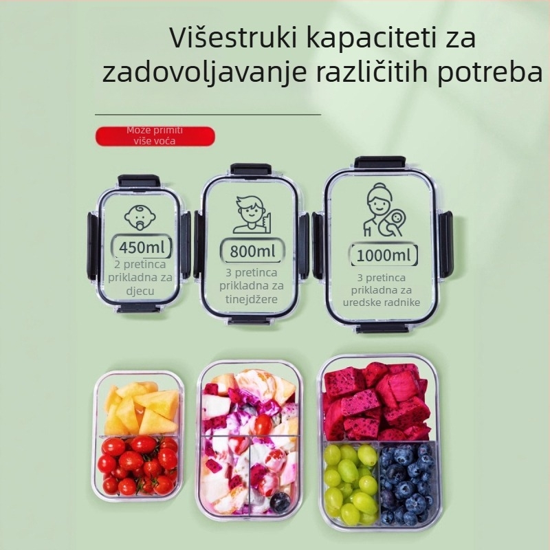 Prijenosna prozirna kutija za hranu s odjeljcima, za voće i obrok