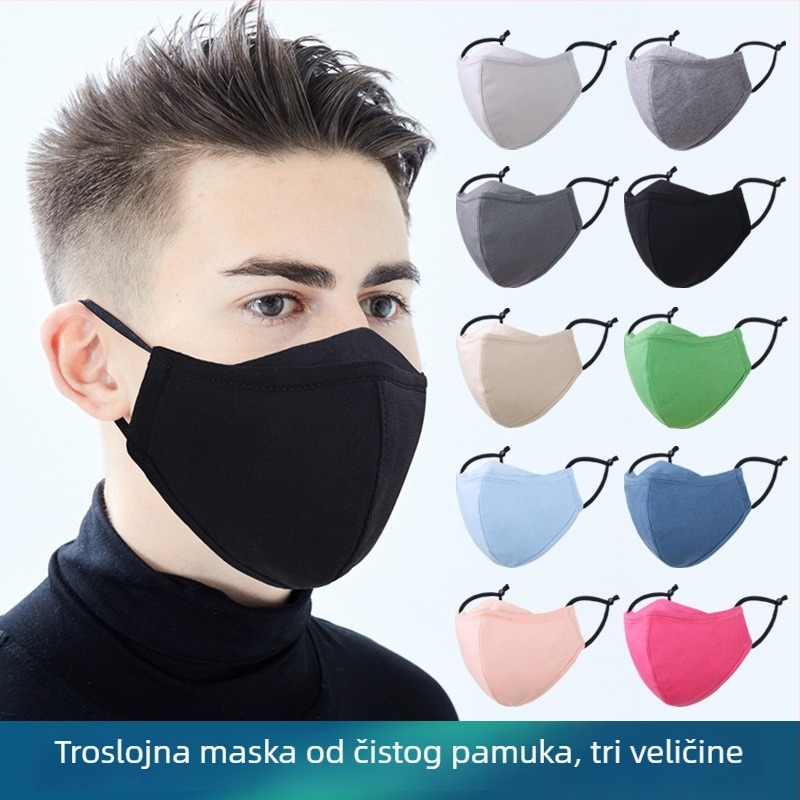 Trostruka maska od 100% pamuka, za pranje, za odrasle i djecu; trodimenzionalna topla maska za proljeće, jesen i zimu.