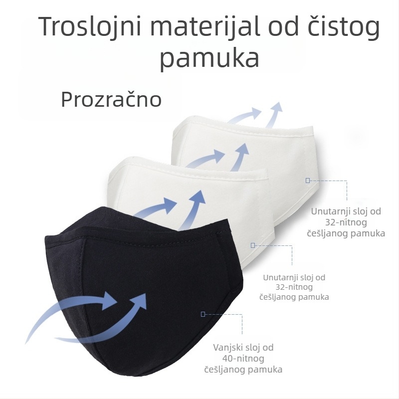 Trostruka maska od 100% pamuka, za pranje, za odrasle i djecu; trodimenzionalna topla maska za proljeće, jesen i zimu.