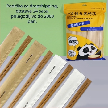 Jednokratne bambus štapići za jelo i zdjelice, individualno pakirani u papirnu ambalažu, za dostavu i kućnu uporabu, karbonizirani, higijenski jednopojedinačni set, svadbena verzija