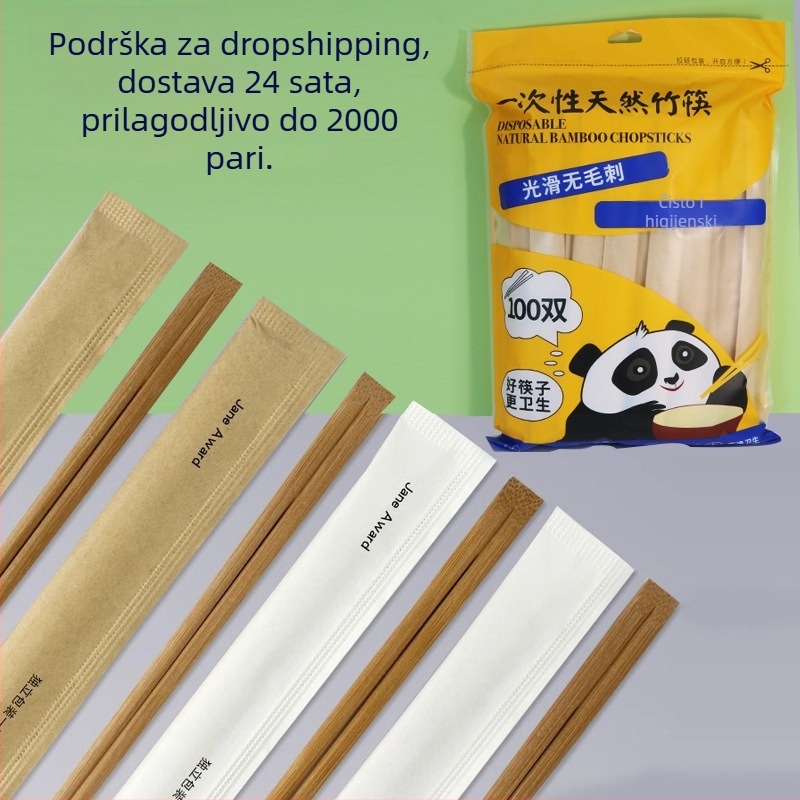 Jednokratne bambus štapići za jelo i zdjelice, individualno pakirani u papirnu ambalažu, za dostavu i kućnu uporabu, karbonizirani, higijenski jednopojedinačni set, svadbena verzija