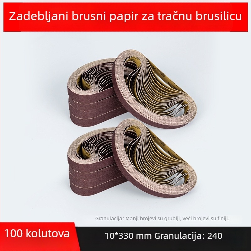 Abrasivni pojas za brušenje i poliranje, smeđi korund, dimenzije 330×10 mm i 520×20 mm, za metal i drvo