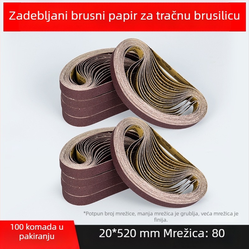 Abrasivni pojas za brušenje i poliranje, smeđi korund, dimenzije 330×10 mm i 520×20 mm, za metal i drvo