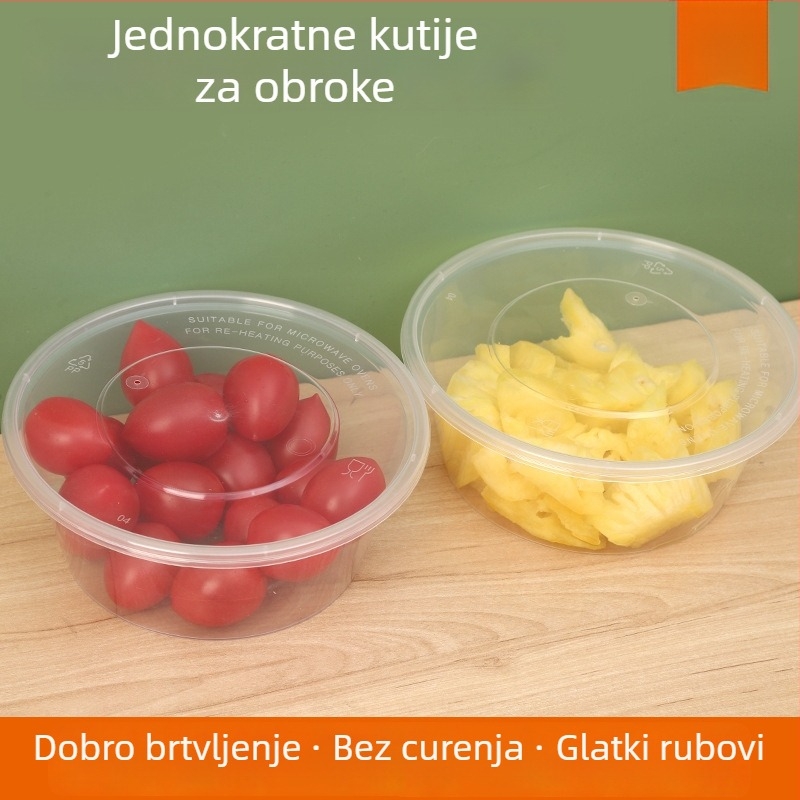 Jednokratna plastična kutija za hranu za dostavu – okrugla zdjela s poklopcem, prozirna
