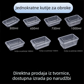 Pravokutna jednokratna kutija za dostavu, proziran plastični materijal, prehrambena kvaliteta, 300 komada