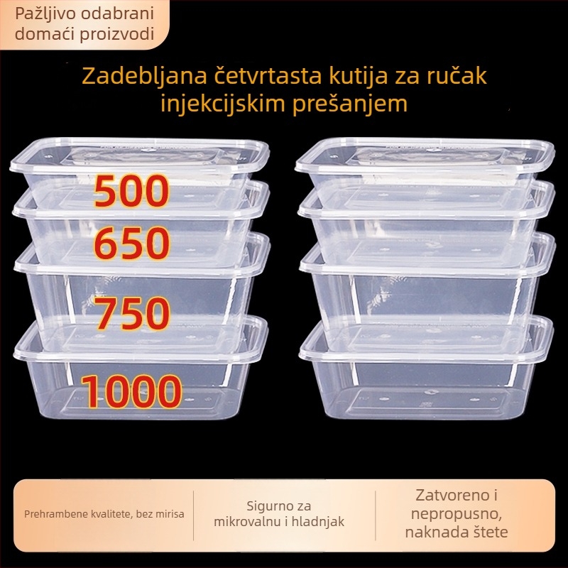 Pravokutna jednokratna kutija za dostavu, proziran plastični materijal, prehrambena kvaliteta, 300 komada