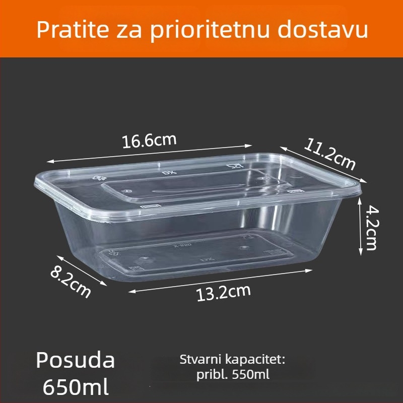 Pravokutna jednokratna kutija za dostavu, proziran plastični materijal, prehrambena kvaliteta, 300 komada