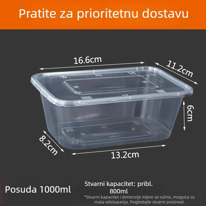 Pravokutna jednokratna kutija za dostavu, proziran plastični materijal, prehrambena kvaliteta, 300 komada