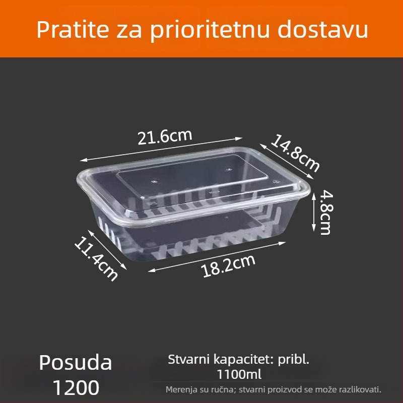 Pravokutna jednokratna kutija za dostavu, proziran plastični materijal, prehrambena kvaliteta, 300 komada