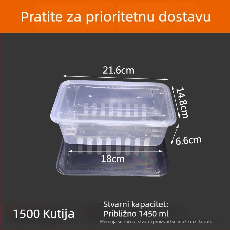 Pravokutna jednokratna kutija za dostavu, proziran plastični materijal, prehrambena kvaliteta, 300 komada