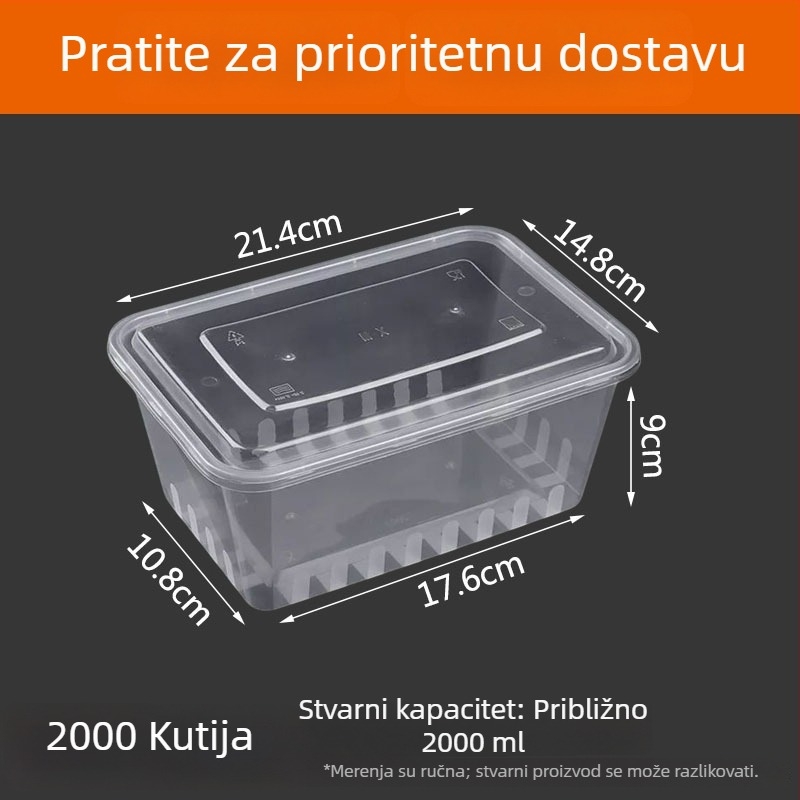 Pravokutna jednokratna kutija za dostavu, proziran plastični materijal, prehrambena kvaliteta, 300 komada