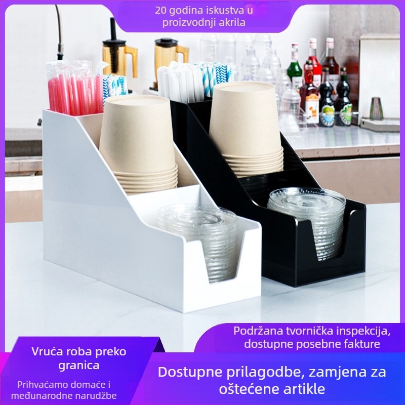 Šesteročni akrilni stolni organizator za papirnate zdjele, jednokratne čaše i slamke – višenamjenski regal za bar i kafić