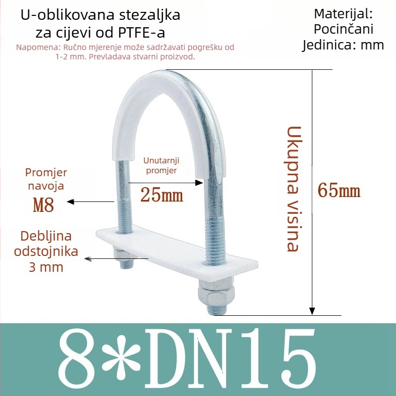 PTFE galvanizirani U-oblik držač cijevi za pomorske primjene s unutarnjom oblogom